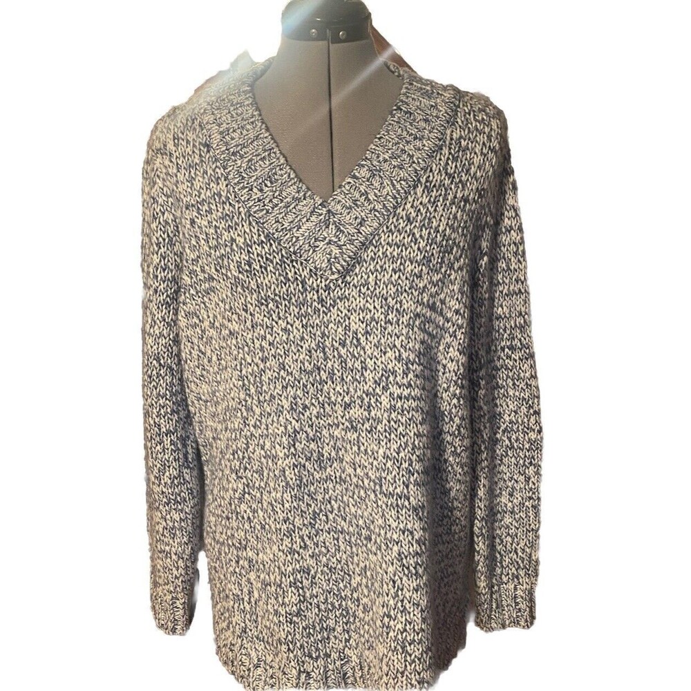Chaps Knitted Pullover Sweater Sz-1x Warm Comfy Blue and White V-Neck